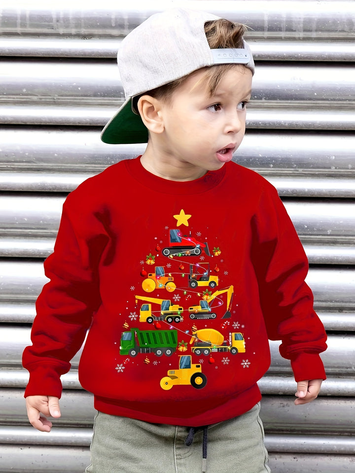 Kerstboom grafische print jongens warm fleece sweatshirt - Sebastian