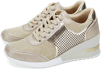 Verhoogde sneaker sleehak plateauzool dames  - Esmer