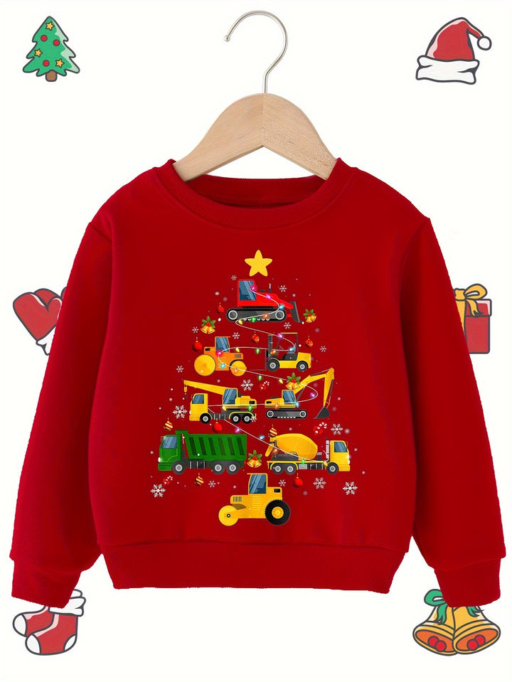 Kerstboom grafische print jongens warm fleece sweatshirt - Sebastian