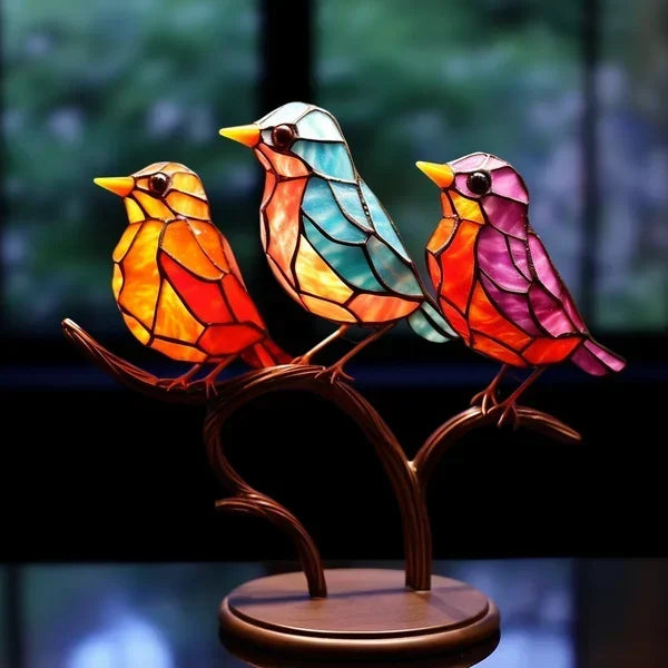 Kleurrijke glazen vogel decor