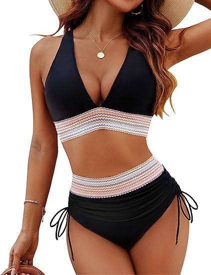 High-Waisted Tummy Control Color Block Bikini Set - SkinzLine