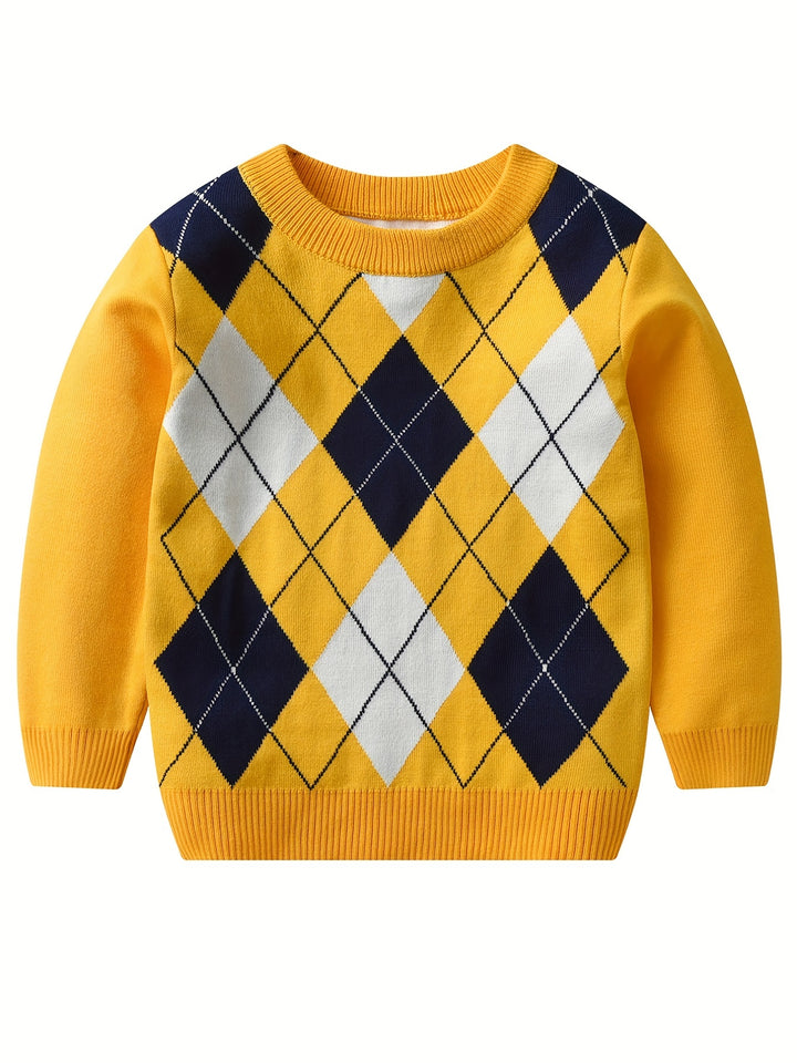 Jongens lange mouwen gebreide sweater met argyle patroon - Alvino