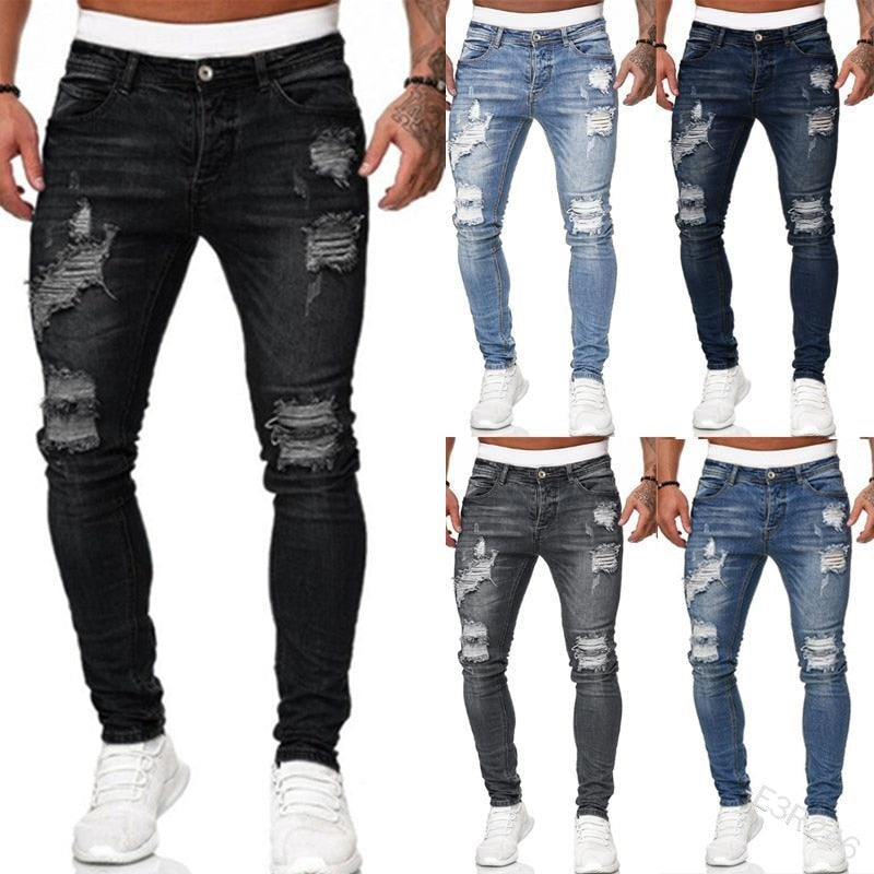 Stoere heren jeans spijkerbroek ripped details - Nero