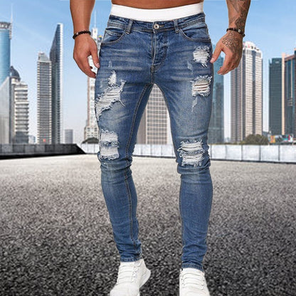 Stoere heren jeans spijkerbroek ripped details - Nero