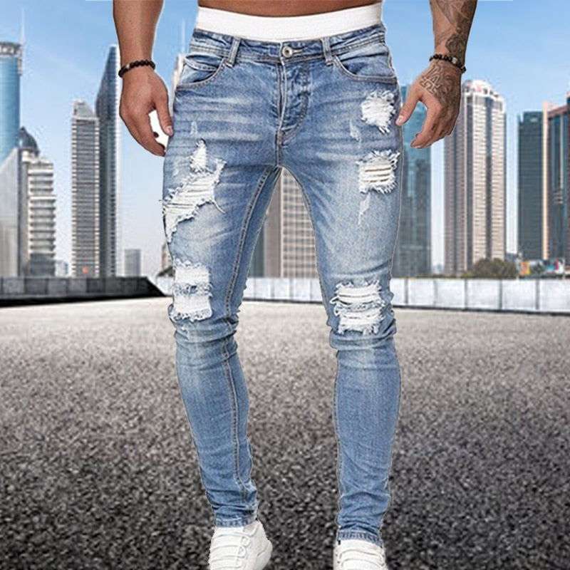 Stoere heren jeans spijkerbroek ripped details - Nero