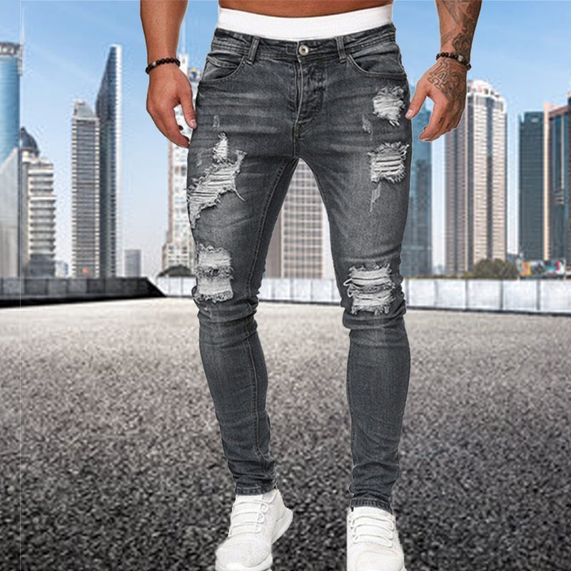 Stoere heren jeans spijkerbroek ripped details - Nero