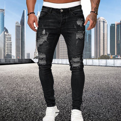 Stoere heren jeans spijkerbroek ripped details - Nero