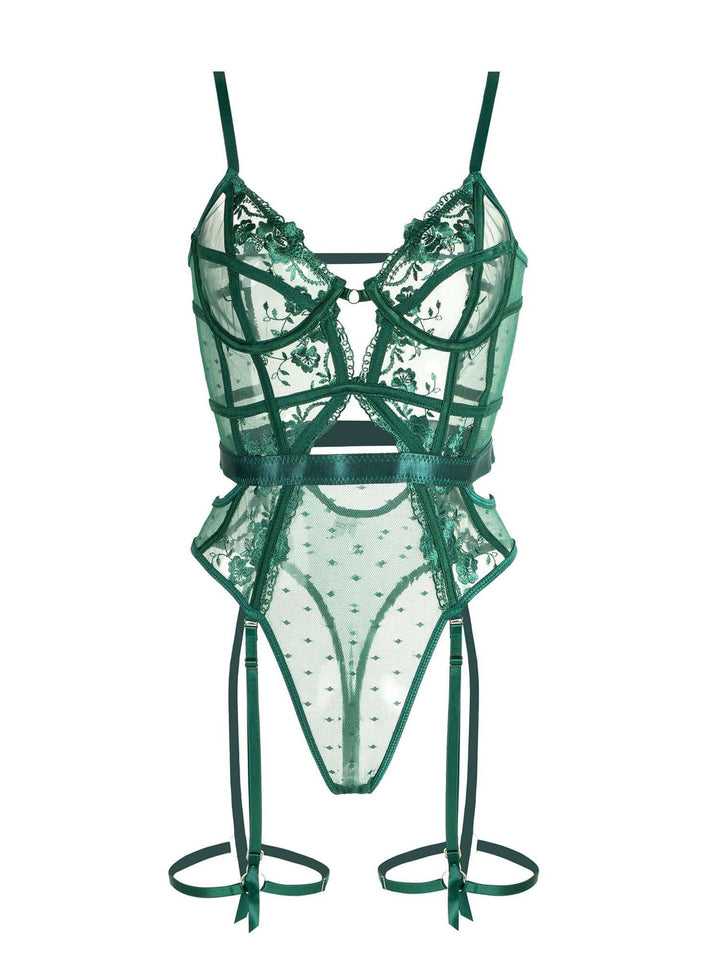 Groene Kanten Bodysuit met Beugel-BH - SkinzLine