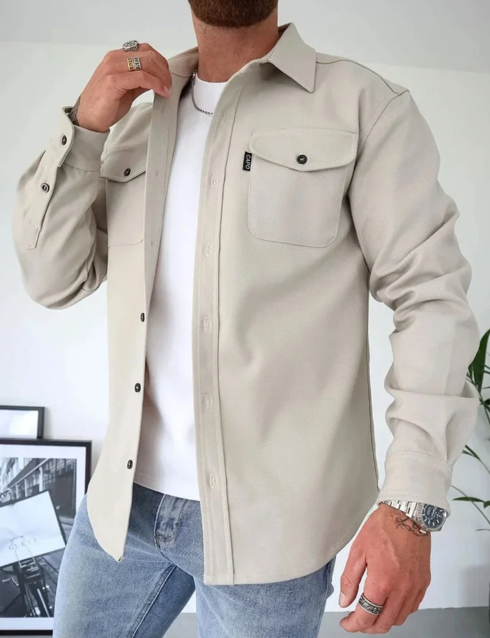 Heren Longsleeve overhemd met zakken - Jeff