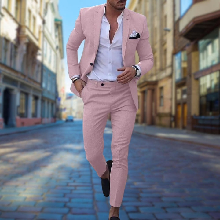 Roze slim fit heren pak