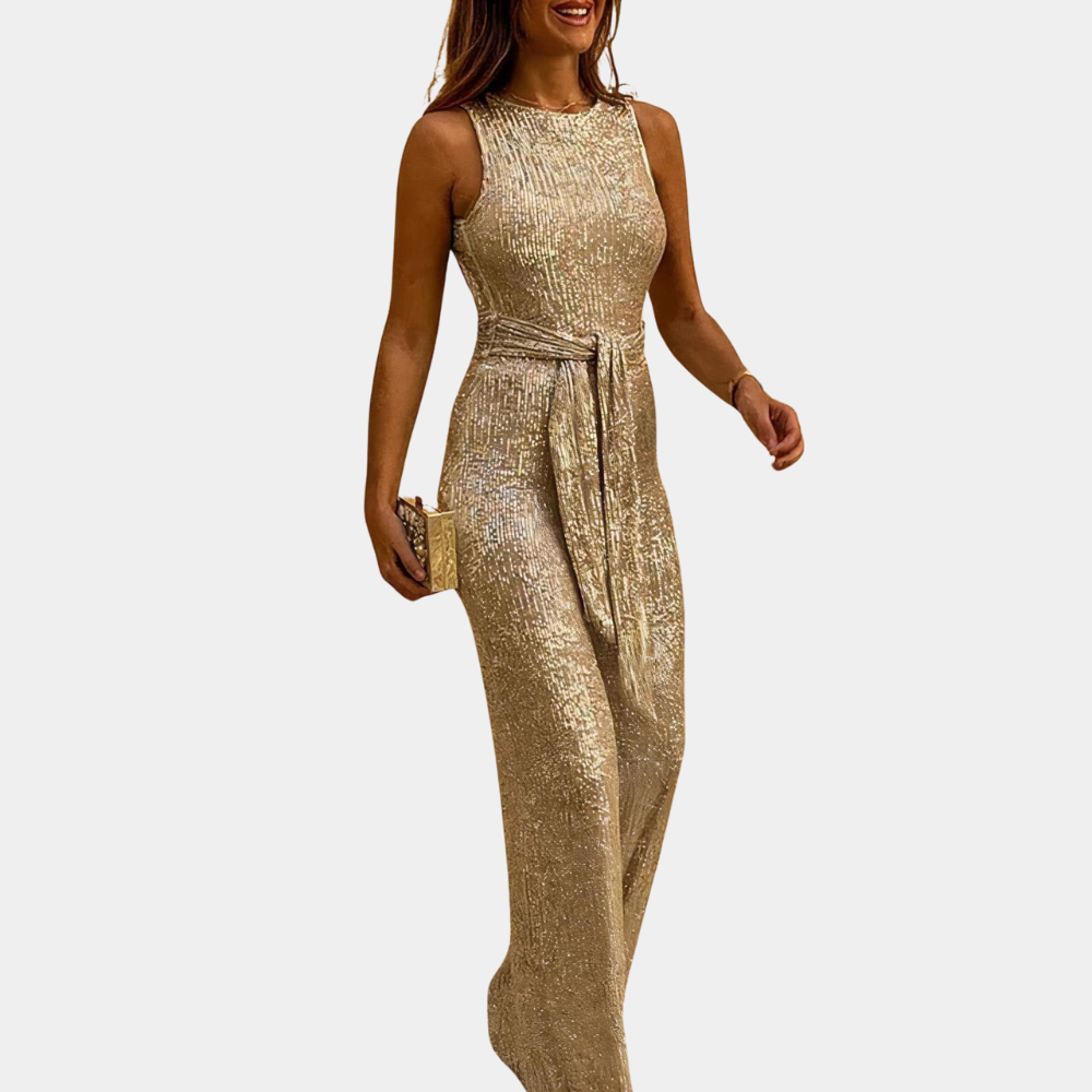 Gouden glitter jumpsuit voor dames