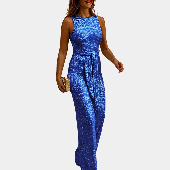 Blauwe glitter jumpsuit voor dames