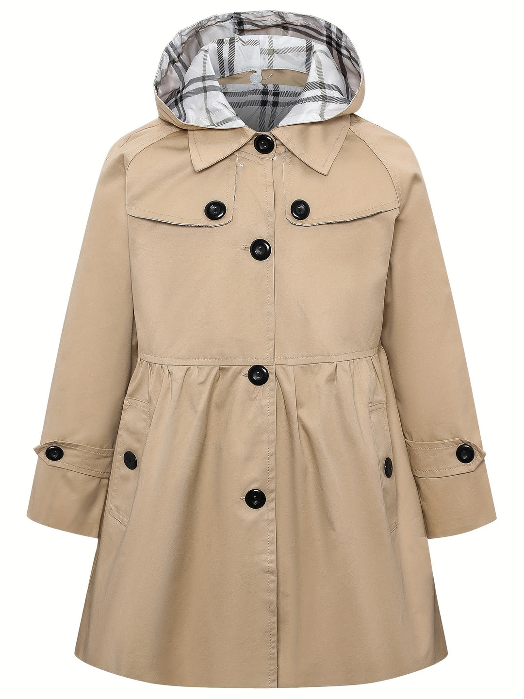 Trenchcoat met capuchon voor meisjes rij knopen halflange jas - Haicey