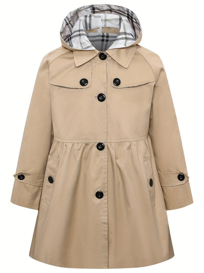 Trenchcoat met capuchon voor meisjes rij knopen halflange jas - Haicey