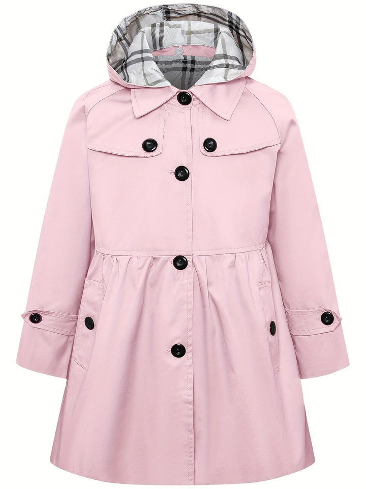 Trenchcoat met capuchon voor meisjes rij knopen halflange jas - Haicey