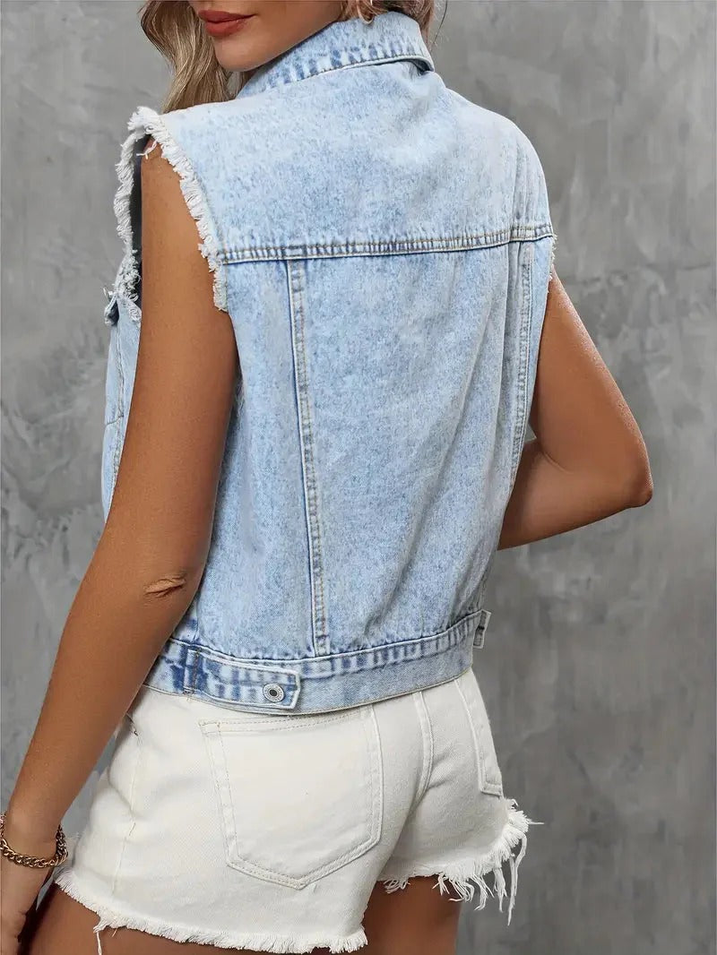 Dames mouwloos denim vest met zakken -Hedwig