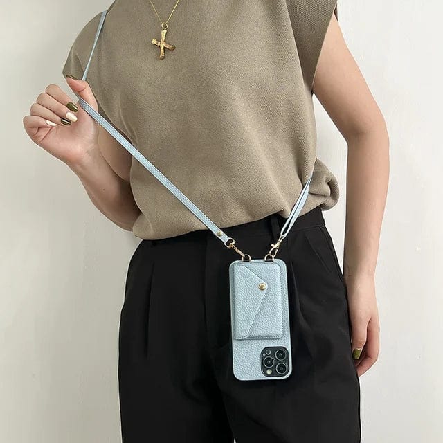 Lederen crossbody telefoonhoes met sleutelkoord en pasjeshouder