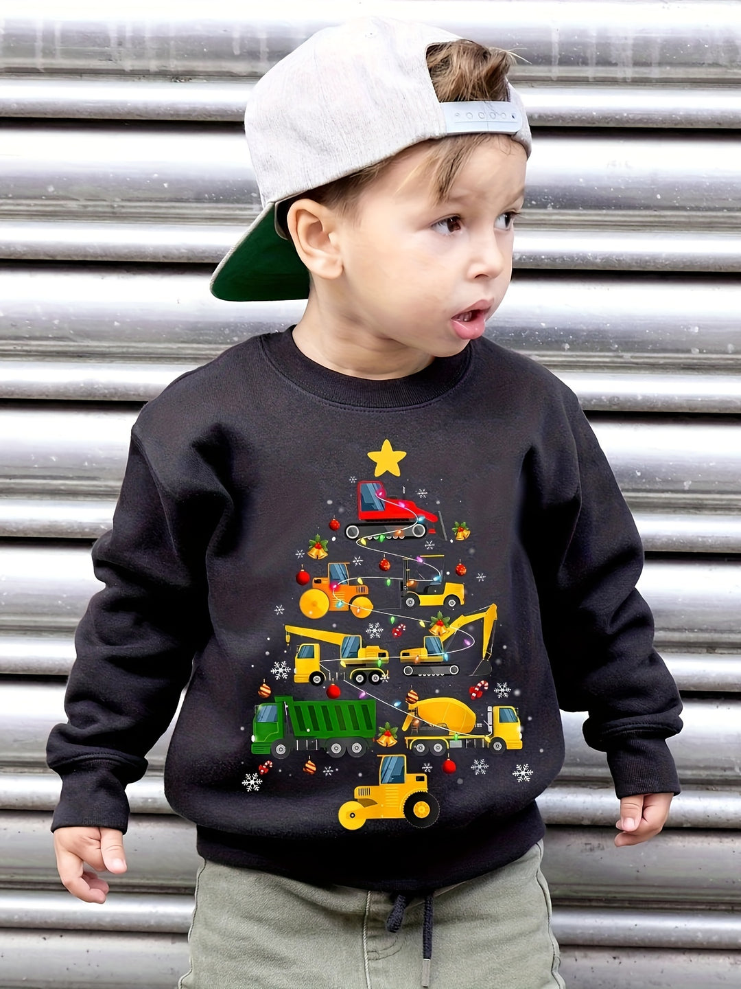 Kerstboom grafische print jongens warm fleece sweatshirt - Sebastian