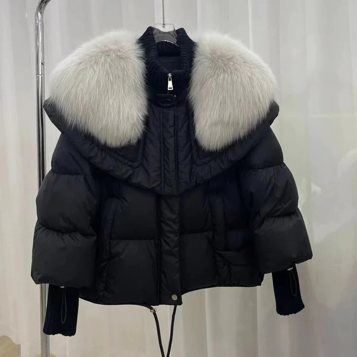 Knusse puffer winterjas met bontkraag - Milda