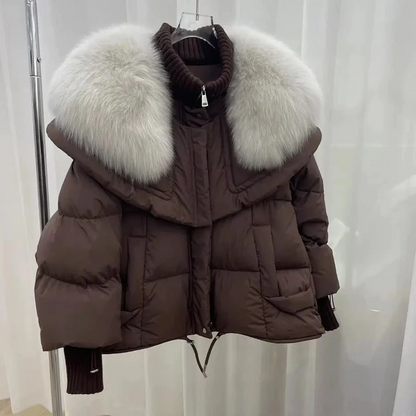 Knusse puffer winterjas met bontkraag - Milda