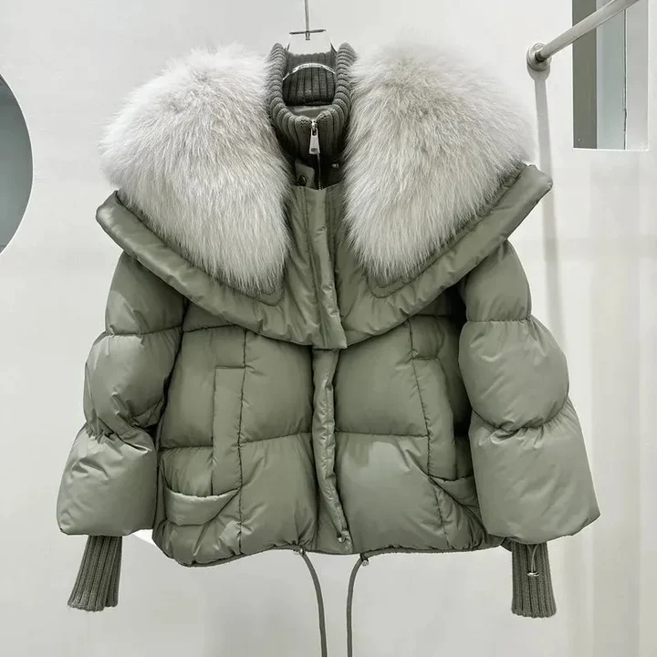 Knusse puffer winterjas met bontkraag - Milda