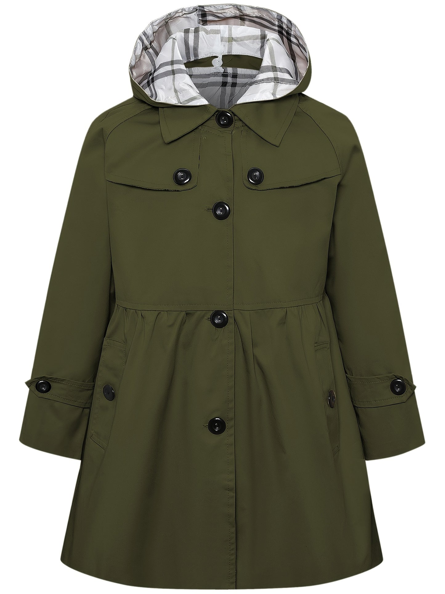 Trenchcoat met capuchon voor meisjes rij knopen halflange jas - Haicey