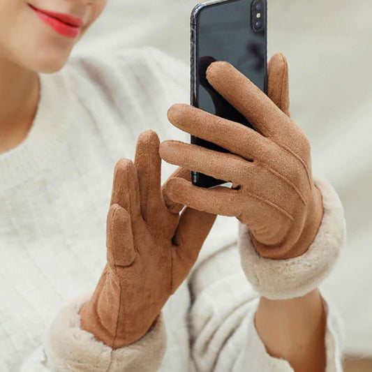 Gecombineerde handschoenen fleece imitatiebont dames - geschikt voor touchscreen