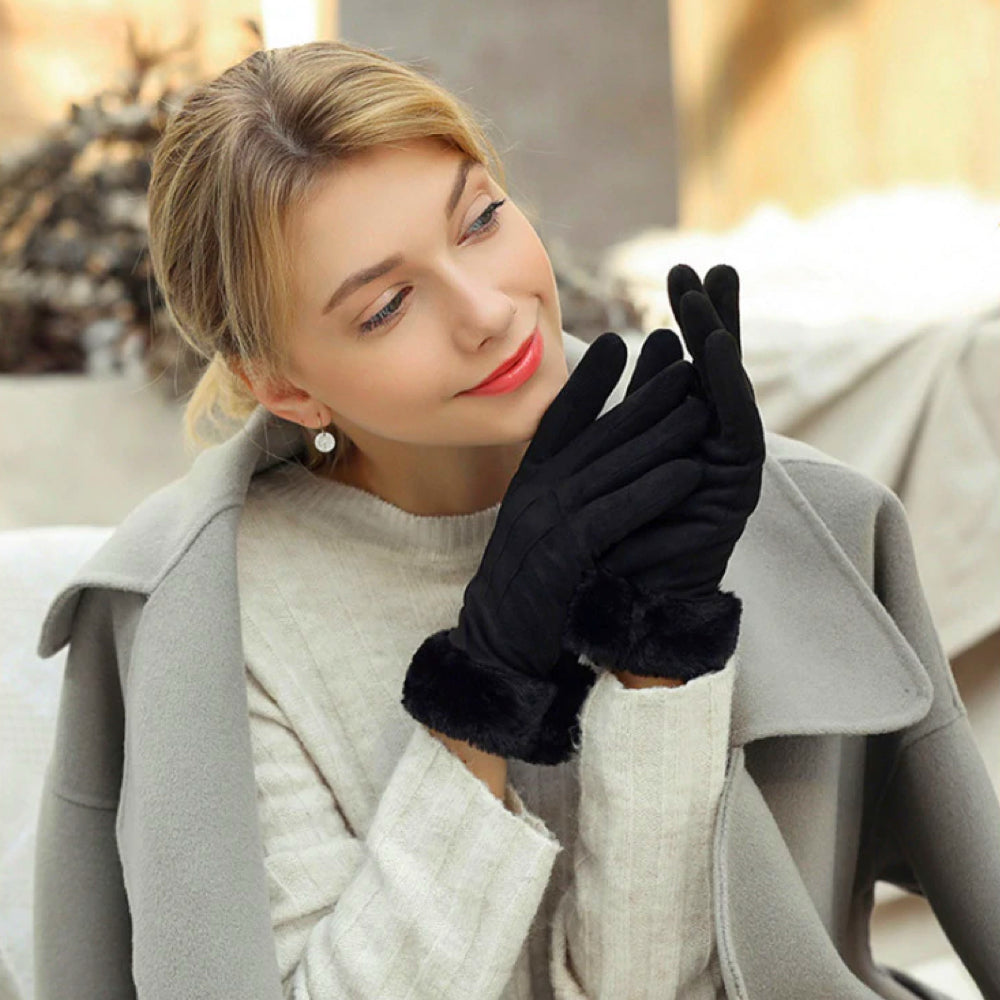 Gecombineerde handschoenen fleece imitatiebont dames - geschikt voor touchscreen