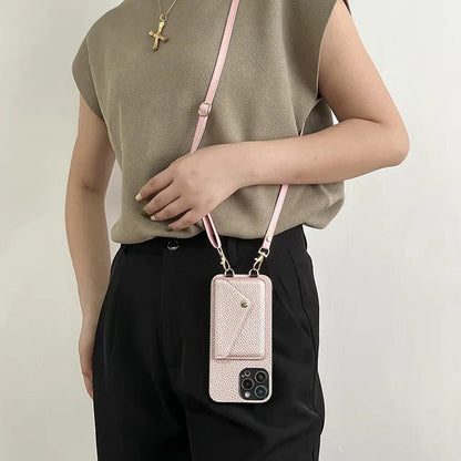 Lederen crossbody telefoonhoes met sleutelkoord en pasjeshouder