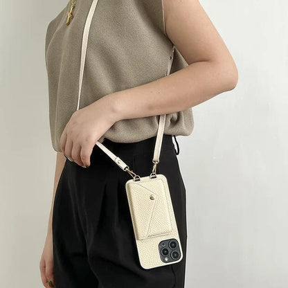 Lederen crossbody telefoonhoes met sleutelkoord en pasjeshouder