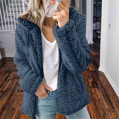 Casual fluffy losse winterjas met capuchon - Mimi