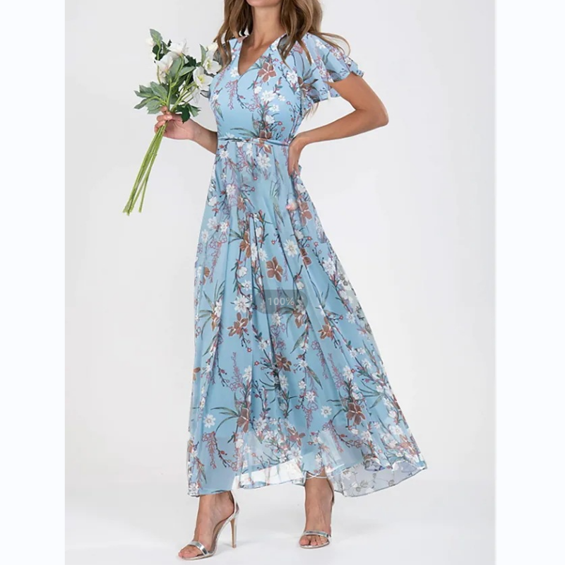 Maxi-jurk met vlindermouwen en bloemmotief - Floral