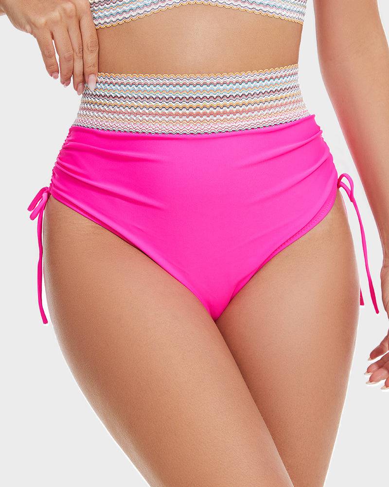 High-Waisted Tummy Control Color Block Bikini Set - SkinzLine